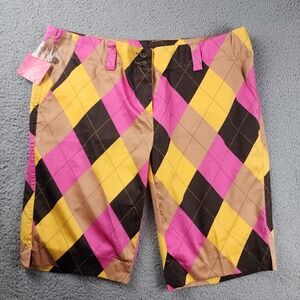 Loudmouth Shorts Womens 12 Golf Pink 36" Brown Argyle Diamond Performance XL